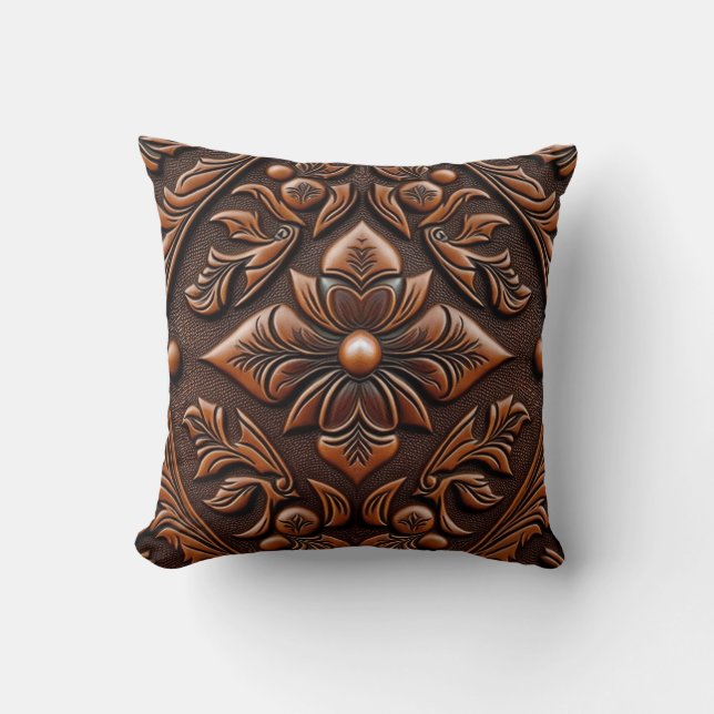 Faux Tooled Leather Throw Pillow (Front)