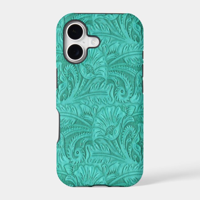 Faux Tooled Leather Turquoise Medium Print Western (Back)