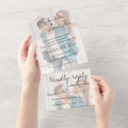 Faux Vellum Effect Monogram Multi Photo Wedding All In One Invitation