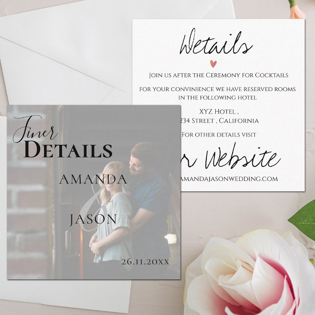 Faux Vellum Effect Photo Modern Wedding Details Enclosure Card (Faux Vellum Effect Photo Modern Wedding Details Enclosure Card)