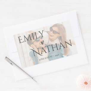 Faux Vellum Effect Photo Wedding Cute Rectangular Sticker