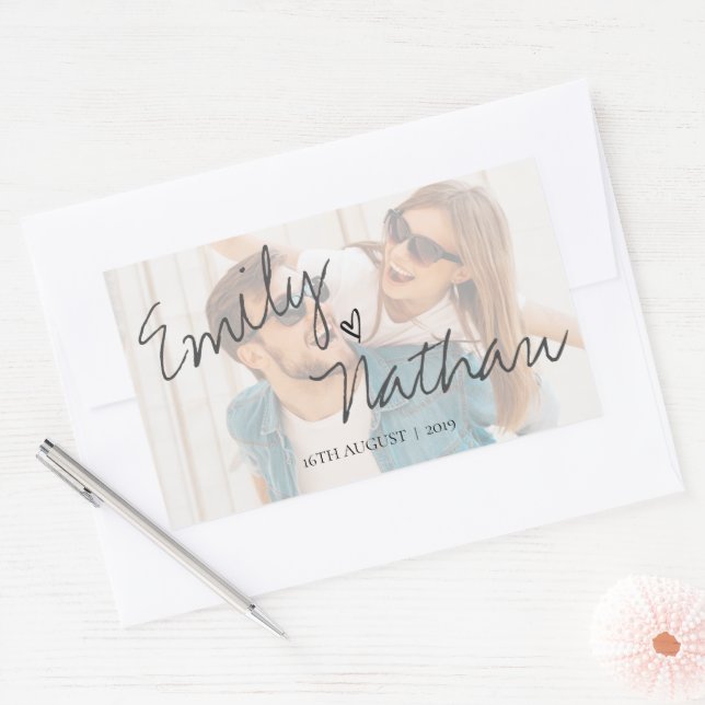 Faux Vellum Effect Photo Wedding Cute Sticker (Envelope)