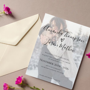 Faux Vellum Effect Photo  Wedding Invitation Postcard