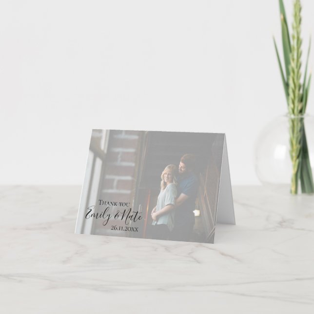 Faux Vellum Effet Mariage photo Carte de remerciem (Devant)