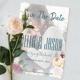 Faux Vellum Floral Photo Wedding Save the Date Magnetic Invitation