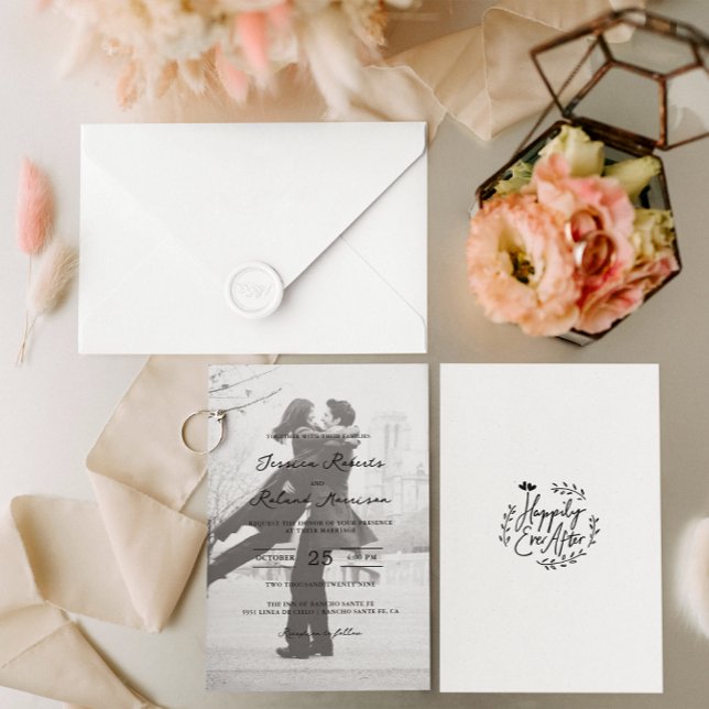 Faux Vellum Photo Happily Ever After Wedding Invitation (Creator Uploaded)