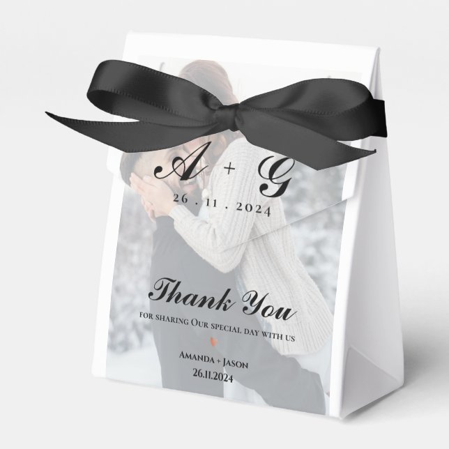 Faux Vellum Photo Monogram Thank You Wedding Favor Box (Front Side)