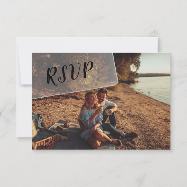 Faux Vellum Photo Overlay Custom Wedding RSVP Card (Back)