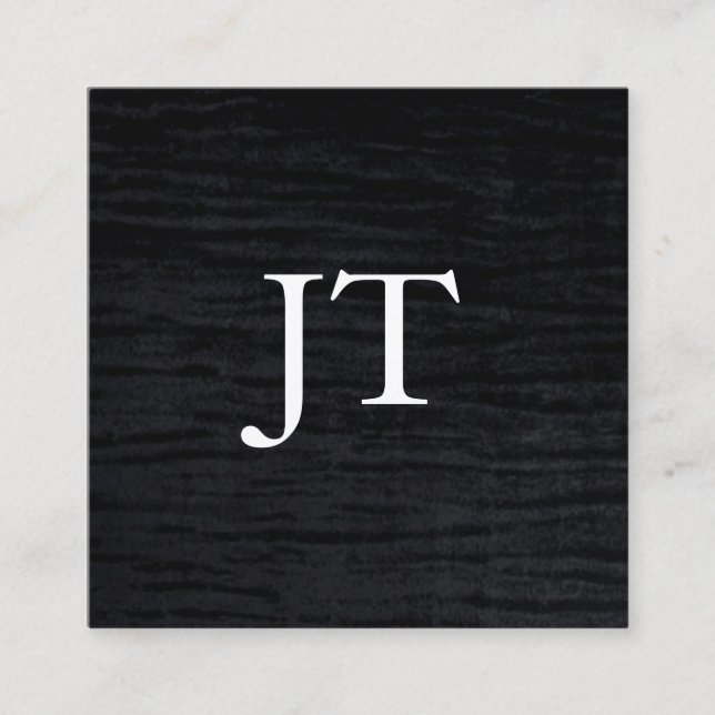 Faux Velvet Black Print with Monogram Square Business Card (Front)