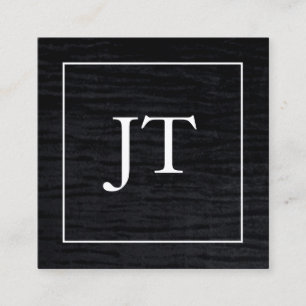 Faux Velvet Black White Border Monogram Square Business Card
