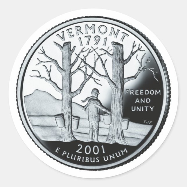 Faux Vermont State Quarter Classic Round Sticker (Front)