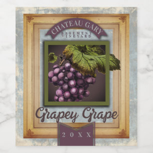 Faux vineyard wood grapes rustic homemade wine label