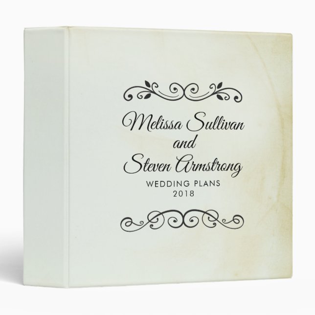Faux Vintage Parchment Elegant Wedding Planner Binder (Front/Spine)