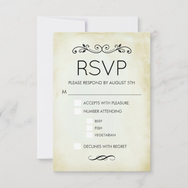 Faux Vintage Parchment Simple Elegant Wedding RSVP Card (Front)