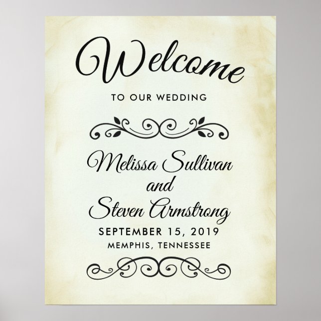 Faux Vintage Parchment Welcome to our Wedding Poster (Front)