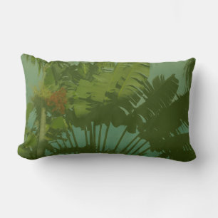 Faux Vintage Tropical Fabric Lumbar Pillow