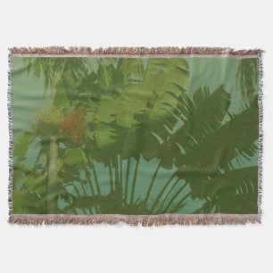 Faux Vintage Tropical Fabric Throw Blanket