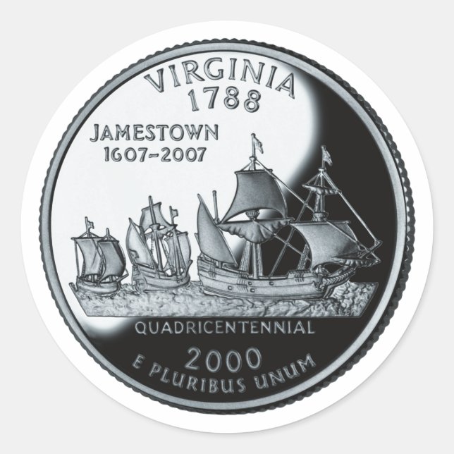 Faux Virginia State Quarter Classic Round Sticker (Front)