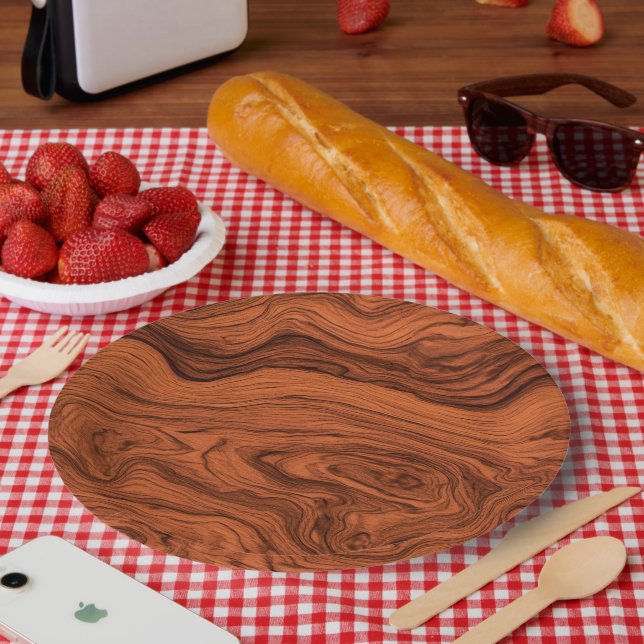 Faux Walnut Wood Design  Paper Plate (Picnic)