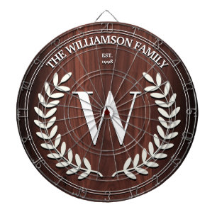 Faux Walnut Wood Grain  Monogram Personalized Dartboard