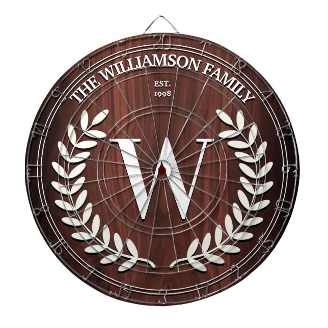 Faux Walnut Wood Grain  Monogram Personalized Dartboard (Front)