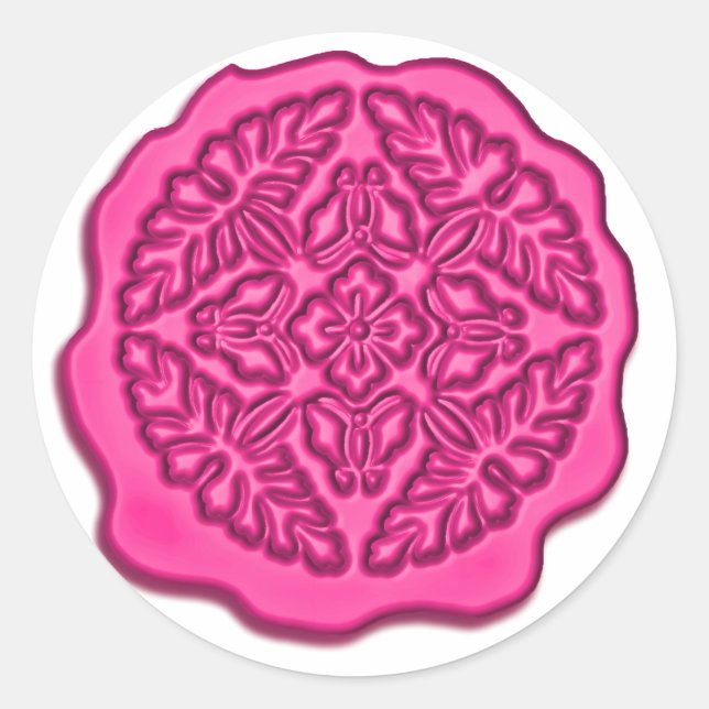 Faux Wax Seal, Hot Pink Classic Round Sticker (Front)