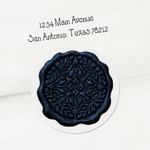Faux Wax Seal, Navy Blue Classic Round Sticker