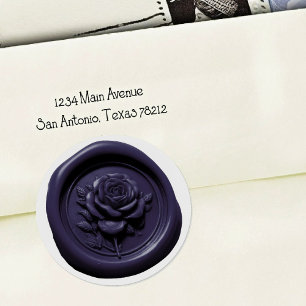 Faux Wax Seal Navy Blue Rose Deep Impression