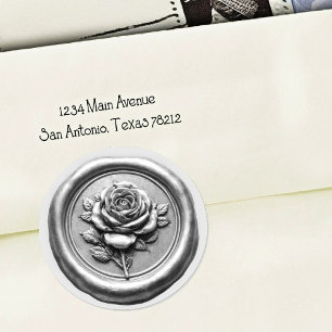 Faux Wax Seal Silver Rose Deep Impression