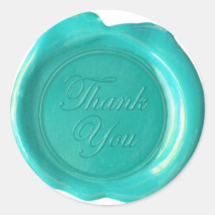 Faux Wax Seal - Teal Blue Script - Thank You
