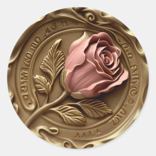 Faux Wax Stamp Envelope Seal Gold Pink Rose Flower