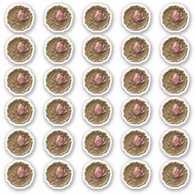 Faux Wax Stamp Envelope Seal Gold Pink Rose Flower (Front)