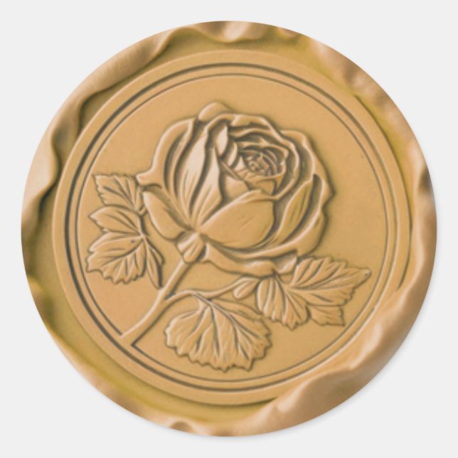 Faux Wax Stamp Envelope Seal Gold Rose Flower (Front)