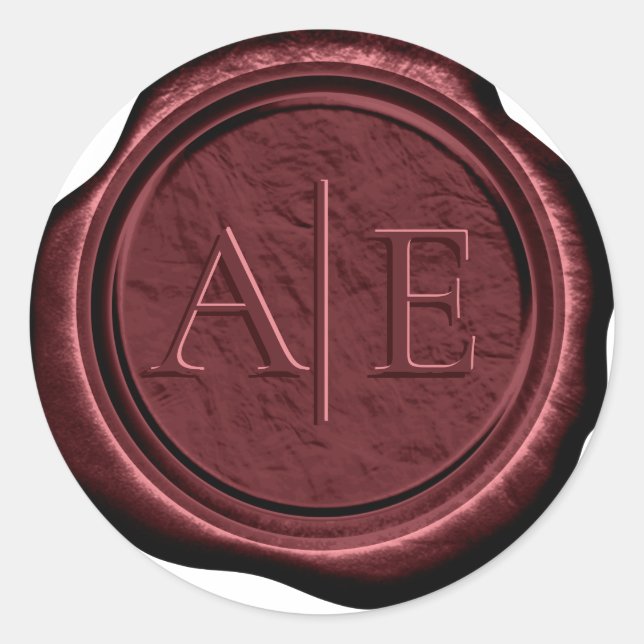Faux Wax Wedding Initials Burgundy ID881 Classic Round Sticker (Front)