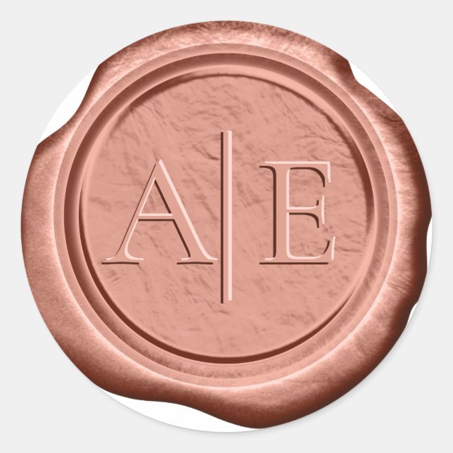 Faux Wax Wedding Initials Dk Terra Cotta ID919 Classic Round Sticker (Front)