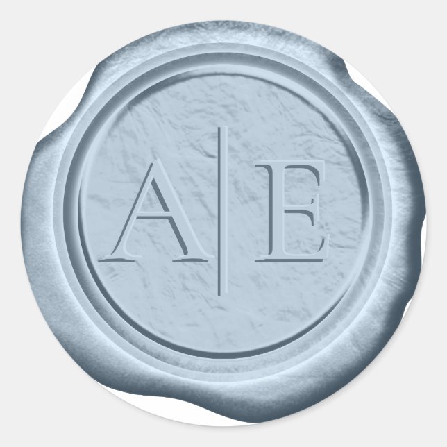 Faux Wax Wedding Initials Dusty Blue ID1045 Classic Round Sticker (Front)