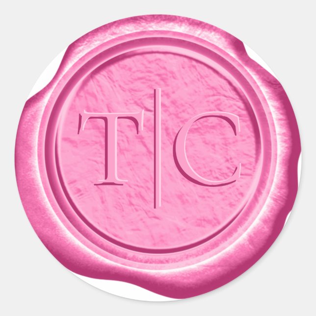 Faux Wax Wedding Initials Fuchsia ID954 Classic Round Sticker (Front)