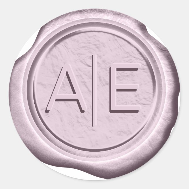 Faux Wax Wedding Initials Lt Mauve ID967 Classic Round Sticker (Front)