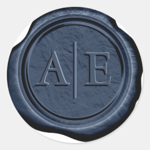 Faux Wax Wedding Initials Midnight Blue ID1322 Classic Round Sticker