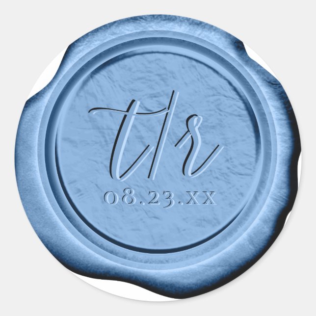 Faux Wax Wedding Initials Porcelain Blue ID1094 Classic Round Sticker (Front)