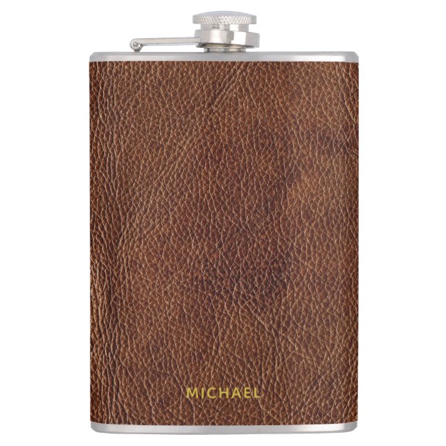 Faux Weathered Leather Look Hip Flask (Front)
