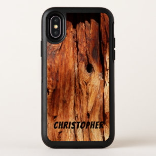 Faux Weathered Wood, Name, OtterBox Symmetry iPhone X Case