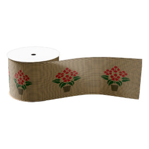Faux Weave Poinsetta Flower in Pot Grosgrain Ribbon