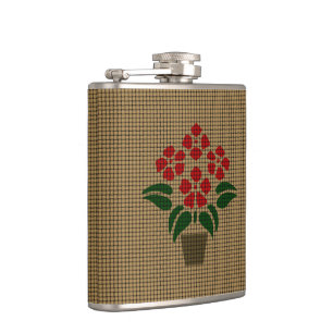 Faux Weave Poinsetta Flower in Pot Hip Flask