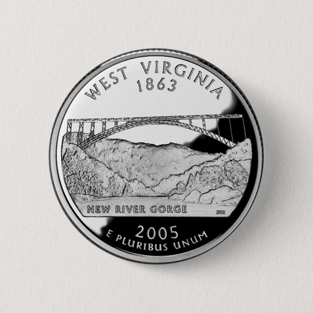 Faux West Virginia State Quarter 2 Inch Round Button (Front)