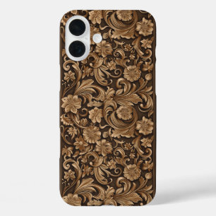 Faux Western wood carving pattern tiled iPhone 16 Plus Case