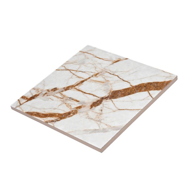 Faux White Brown Marble Stone Ceramic Tile (Side)