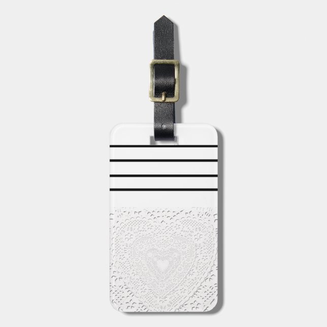Faux White Lace Fabric Background Luggage Tag (Front Vertical)