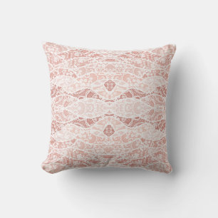 Faux White Lace Fishnet Throw Pillow with Flowers