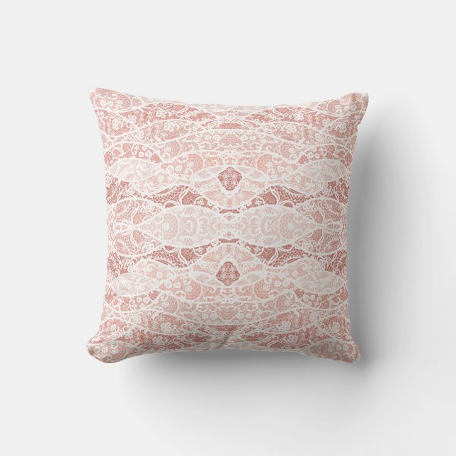 Faux White Lace Fishnet Throw Pillow with Flowers (Front)